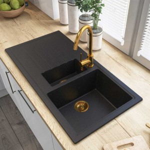 Zlewozmywak granitowy SOLARIS Golden Line z syfonem + impregnat