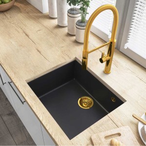 Zestaw SALIX Gold 2 - zlew + złota bateria + złoty syfon + impregnat