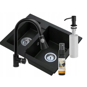 Zestaw JORG - zlew + bateria z wyciąganą wylewką + syfon