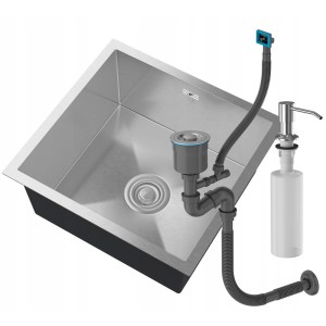 Zlewozmywak stalowy podblatowy CHROM + dozownik + syfon