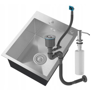 Zlewozmywak stalowy CHROM + dozownik + syfon