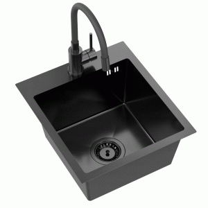 Zestaw zlew stalowy czarny bateria elastyczna i syfon LUKE 90