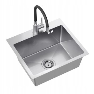 Zestaw zlew stalowy chrom bateria elastyczna i syfon LUKE 100