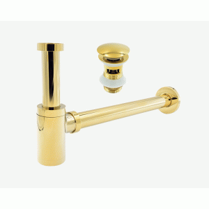 Syfon umywalkowy mosiężny + korek klik klak – Złoty