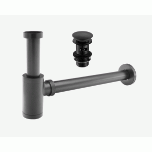 Syfon umywalkowy mosiężny + korek klik klak – Czarny