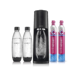 Saturator do wody gazowanej SodaStream Terra – Czarny zestaw + 2 butelki + 2 naboje CO2