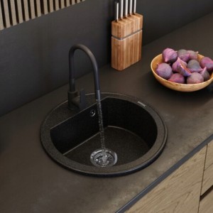 Zlewozmywak granitowy okrągły kuchenny jednokomorowy Arno czarny metalik