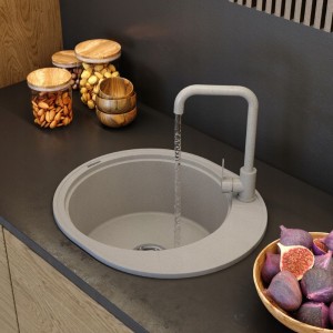 Zlewozmywak granitowy okrągły kuchenny jednokomorowy ociekacz Ramis