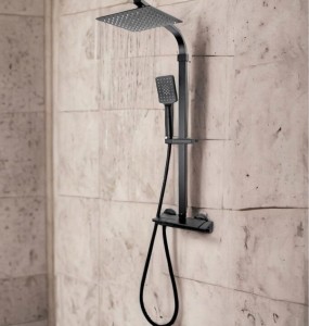 Zestaw wannowo-prysznicowy termostatyczny z deszczownicą slim Sonata Czarna