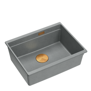 Logan 100 GraniteQ zlewozmywak silver stone 1-komorowy podwieszany z syfonem manualnym miedziany/stal szlachetna/złoty