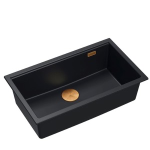 Logan 110 GraniteQ zlewozmywak pure carbon 1-komorowy podwieszany z syfonem manualnym miedziany/pure carbon/złoty