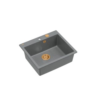 Morgan 110 GraniteQ zlewozmywak silver stone z syfonem Push To Open kol. miedziany/złoty/stal szlachetna 1-komorowy b/o + zaczepy 4 szt