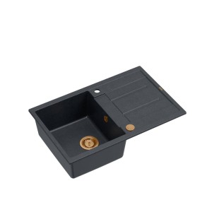 Morgan 111 GraniteQ zlewozmywak black diamond z syfonem Push To Open 1-komorowy z/o/ elementy miedziane/stal szlachetna/złoto