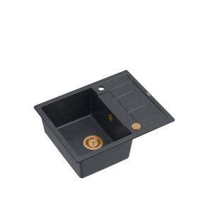 Morgan 116 GraniteQ zlewozmywak black diamond z syfonem Push To Open kol. miedziany/złoty/stal szlachetna 1-komorowy z/o + zaczepy 4 szt