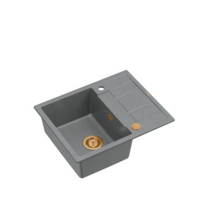 Morgan 116 GraniteQ zlewozmywak silver stone z syfonem Push To Open kol. miedziany/złoty/stal szlachetna 1-komorowy z/o + zaczepy 4 szt