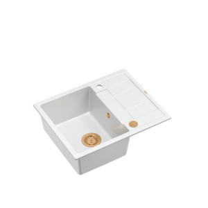 Morgan 116 GraniteQ zlewozmywak snow white z syfonem Push To Open kol. miedziany/złoty/stal szlachetna 1-komorowy z/o + zaczepy 4 szt