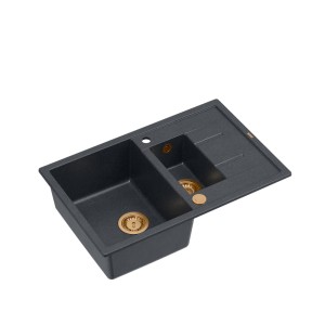 Morgan 156 GraniteQ zlewozmywak black diamond z syfonem Push To Open okrągły 1,5-komorowy z/o/ elementy miedziane/złote/stal szlachetna