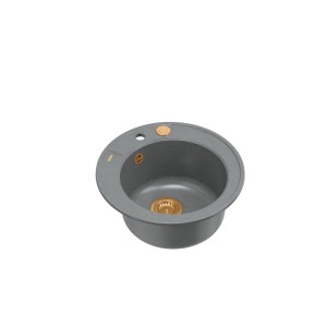 Morgan 210 GraniteQ zlewozmywak silver stone z syfonem Push To Open kol. miedziany/złoty/stal szlachetna okrągły 1-komorowy b/o + zaczepy 3 szt