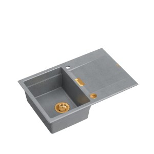 Owen 111 GraniteQ zlewozmywak z syfonem Push 2 Open 1-komorowy z/o silver stone elementy miedziane/stalowe/złote