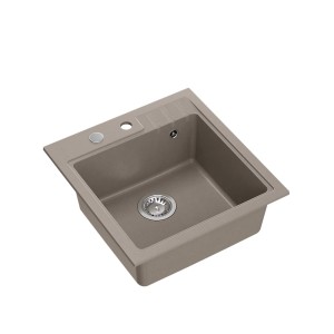 Peter 110 GraniteQ zlewozmywak granitowy soft taupe 1-komorowy z/o z syfonem i zaślepką