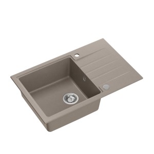 Peter 111 GraniteQ zlewozmywak granitowy soft taupe 1-komorowy z/o z syfonem i zaślepką