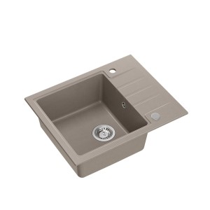 Peter 116 GraniteQ zlewozmywak granitowy soft taupe 1-komorowy z/o z syfonem i zaślepką