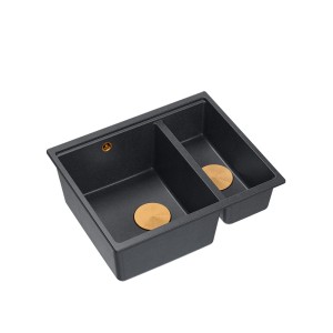 Quadron Logan 150 granitowy zlewozmywak kuchenny czarny + miedź PVD/stal/złoto PVD 1,5-komorowy podwieszany/wpuszczany