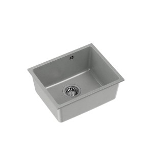 Quadron Alec 40 GraniteQ zlewozmywak silver stone 1-komorowy b/o komora podwieszana okrągły odpływ + syfon manualny stal szczotkowana + zaczepy