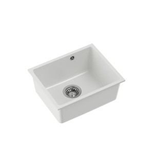 Quadron Alec 40 GraniteQ zlewozmywak snow white 1-komorowy b/o komora podwieszana okrągły odpływ + syfon manualny stal szczotkowana + zaczepy