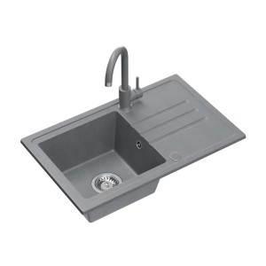 Quadron Ben 111 zlewozmywak granitowy szary + syfon + zaślepka + bateria