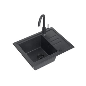 Quadron Ben 116 zlewozmywak granitowy czarny + bateria czarna + syfon czarny + zaślepka czarna