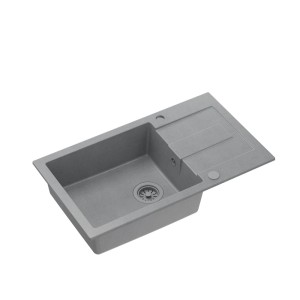 Quadron Christian 136 XL zlewozmywak granitowy 1-komorowy silver stone  z zaślepką i odpływem silver stone
