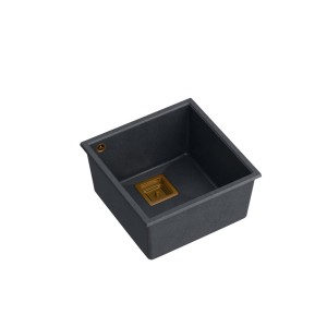 Quadron David 40 GraniteQ zlewozmywak black diamond 1-komorowy b/o komora podwieszana kwadratowy odpływ + syfon manualny miedź/stal/złoty save space + zaczepy
