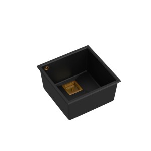 Quadron David 40 GraniteQ zlewozmywak pure carbon 1-komorowy b/o komora podwieszana kwadratowy odpływ + syfon manualny miedź/stal/złoty save space + zaczepy
