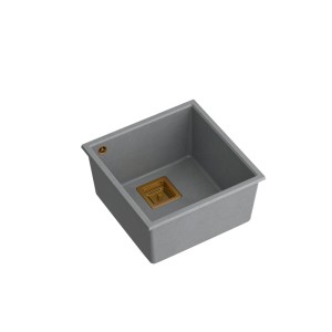Quadron David 40 GraniteQ zlewozmywak silver stone 1-komorowy b/o komora podwieszana kwadratowy odpływ + syfon manualny miedź/stal/złoty save space + zaczepy