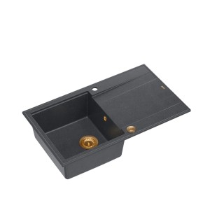 Quadron Evan 111 GraniteQ zlewozmywak z syfonem Push 2 Open 1-komorowy z/o black diamond elementy miedziane/stalowe/złote