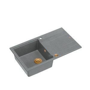 Quadron Evan 111 GraniteQ zlewozmywak z syfonem Push 2 Open 1-komorowy z/o silver stone elementy miedziane/stalowe/złote