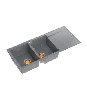 Quadron Evan 121 GraniteQ zlewozmywak z syfonem Push To Open 2-komorowy z/o silver stone elementy miedziane/stalowe/złote
