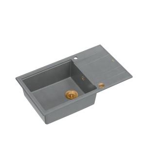 Quadron Evan 136 XL GraniteQ zlewozmywak z syfonem Push To Open 1-komorowy z/o silver stone elementy miedziane/stalowe/złote
