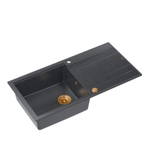 Quadron Evan 146XL GraniteQ zlewozmywak z syfonem Push 2 Open 1-komorowy z/o black diamond elementy miedziane/stalowe/złote