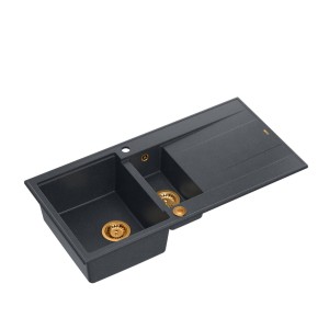 Quadron Evan 156 GraniteQ zlewozmywak z syfonem Push To Open 1,5-komorowy z/o black diamond elementy miedziane/stalowe/złote