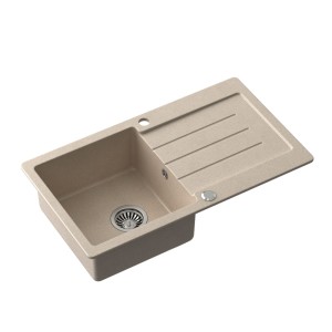 Quadron Johnny 111 GraniteQ zlewozmywak granitowy river sand 1-komorowy z/o z syfonem i zaślepką stal szlachetna - beżowy