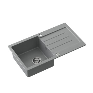 Quadron Johnny 111 GraniteQ zlewozmywak granitowy silver stone 1-komorowy z/o z syfonem i zaślepką stal szlachetna