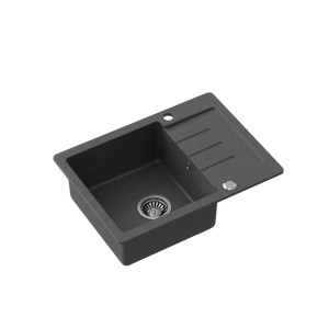 Quadron Johnny 116 GraniteQ zlewozmywak granitowy black dotted 1-komorowy z/o z syfonem i zaślepką stal szlachetna - czarny