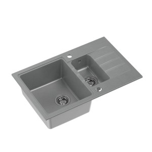Quadron Peter 156 GraniteQ zlewozmywak granitowy silver stone 1,5-komorowy z/o z syfonem i zaślepką