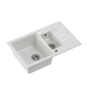 Quadron Peter 156 GraniteQ zlewozmywak granitowy snow white 1,5-komorowy z/o z syfonem i zaślepką