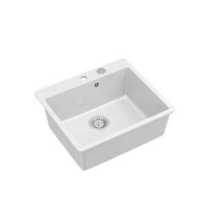 Quadron Morgan 110 FM PRODUKT NA ZAMÓWIENIE | granitowy zlewozmywak kuchenny BIAŁY + STAL | 1-komorowy na równi w blatem