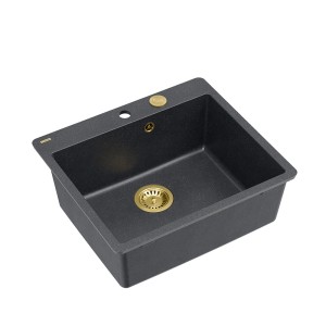 Quadron Morgan 110 FM PRODUKT NA ZAMÓWIENIE | granitowy zlewozmywak kuchenny  CZARNY + ZŁOTO PVD | 1-komorowy na równi w blatem