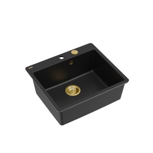 Quadron Morgan 110 FM PRODUKT NA ZAMÓWIENIE | granitowy zlewozmywak kuchenny CZARNY mat + ZŁOTO PVD | 1-komorowy na równi w blatem
