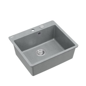 Quadron Morgan 110 FM PRODUKT NA ZAMÓWIENIE | granitowy zlewozmywak kuchenny SZARY + STAL | 1-komorowy na równi w blatem